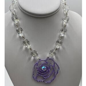Betsey Johnson Flower Show
Purple Pave Flower Faceted Clear Crystal Necklace new